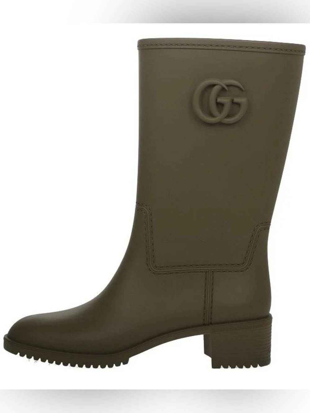 Gucci Olive Rubber Mid-Calf Rain Boots with Embossed GG 39 New with box